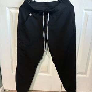 Figs Black Joggers with Light Gray Drawstring